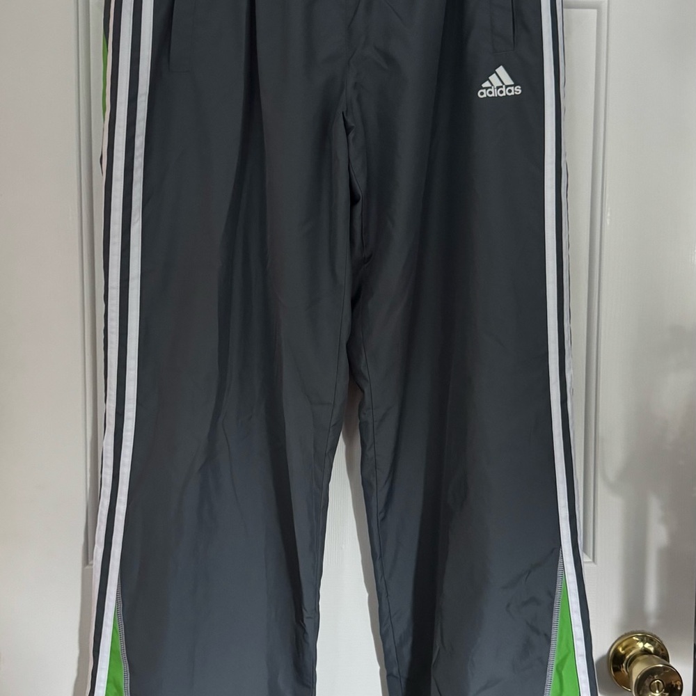 Adidas Men’s Gray Athletic Pants with Green Highlights